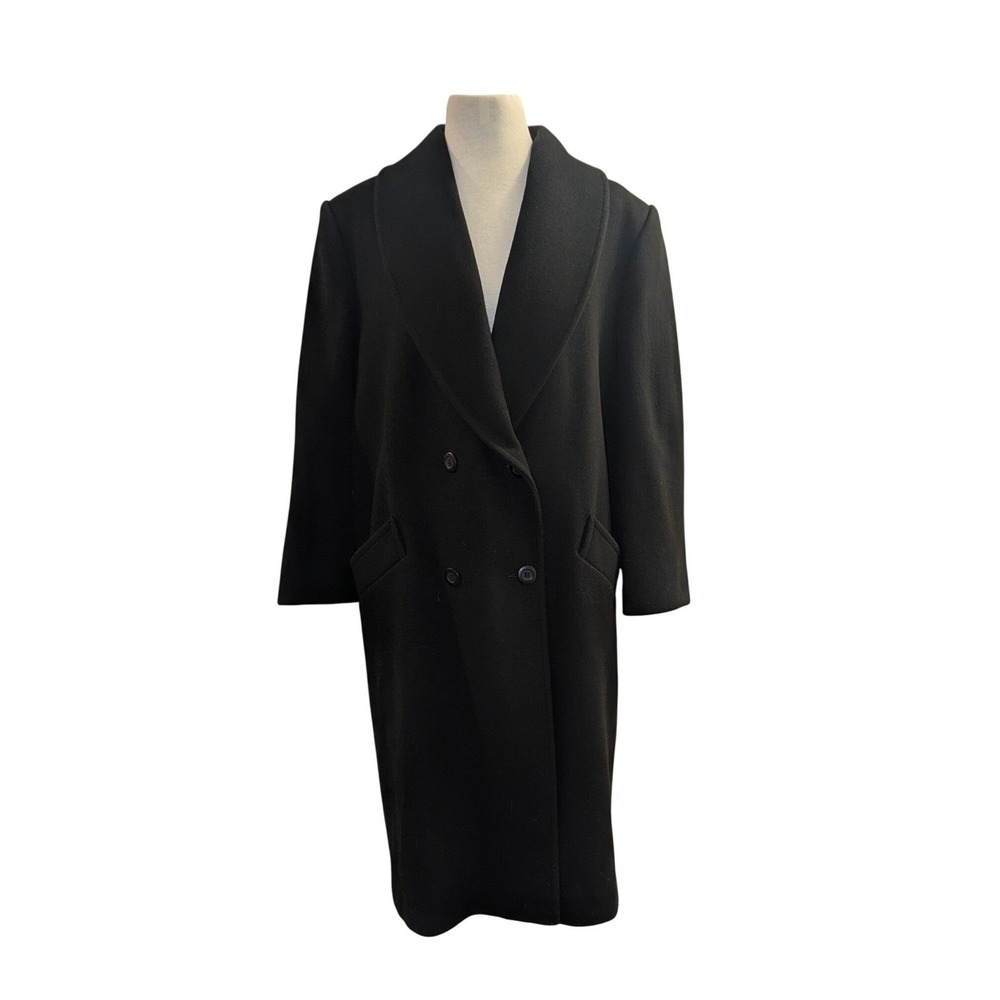 Forecaster of Boston VTG Black Wool Long Coat Shawl Collar Double Breasted‎ 12